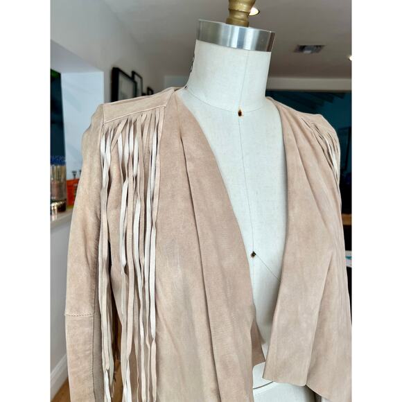 River Island  NWT - Women's Fringe Tan Leather Jacket - Picture 2 of 6